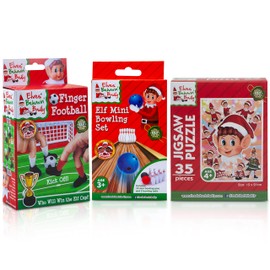 Elf Christmas Games Bundle – Mini Elf Bowling Set, Elf Finger Football & 35pc Christmas Puzzle for Kids, Stocking Fillers, Christmas Eve Box Fillers, Fun Christmas Games for Children