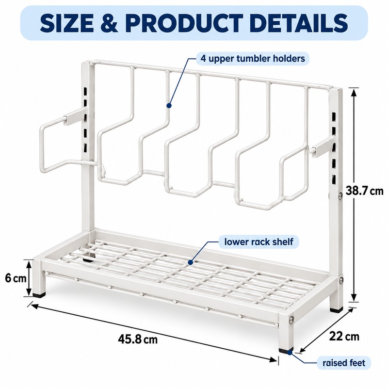40oz Tumbler Water Bottle Organizer Rack, Metal Cup Holder and