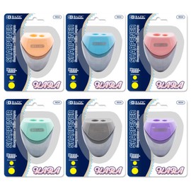 BAZIC Products Pencil Sharpener Dual Blades w/Receptacle, Standard & Jumbo Size Pencils Crayon, Double Blade Sharpeners for Office School, 6-Pack