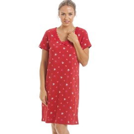 Camille Womens Smooth Soft Cotton Summer Nightshirts 10-12 Red Heart