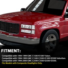 DOTCOM LED Headlights w/Bulbs Pair,Compatible with 1994-1999 GMC C1500 K1500 Yukon C1500 C2500 K1500 K2500 Suburban/1994-2000 C2500 C3500 K2500 K3500, Clear lens Chrome Housing Clear Reflector