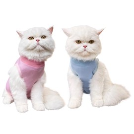 Cat Recovery Suit, 2 Pack Cat Surgery Recovery Suit, Post Surgery Onesie for Female Cats, Adjustable Drawstring Design, Prevents Licking Wounds and Incisions, Blue and Pink