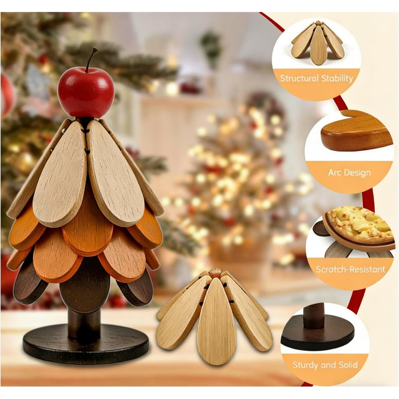 4 Sets in Wooden Apple Tree Trivets for Hot Dishes,