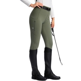 SANTINY Women's Horse Riding Pants Zipper Pockets Silicone Full-Seat Breeches Equestrian Schooling Tights for Women (Grey Sage_S)
