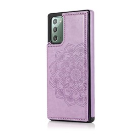 LMDAMZ for Galaxy Note 20 6.7 Inch Wallet Case with Card Holder, Mandala Embossed Faux PU Leather with Wrist Strap Double Magnetic Clasp Case Flip Back Wallet Case with Stand Function (Purple)