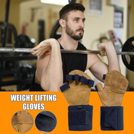 Workout Gloves for Men | Fingerless PU Leather Lifting Gloves | Breathable Palm Protection Grip Workout Accessories for Gym