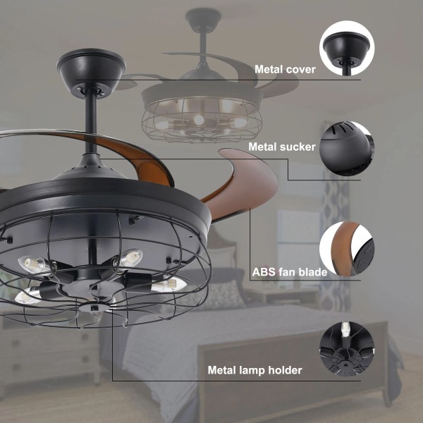 Unbranded 42 in Ceiling Fan Light Two-way Rotation 2-in-1 Smart