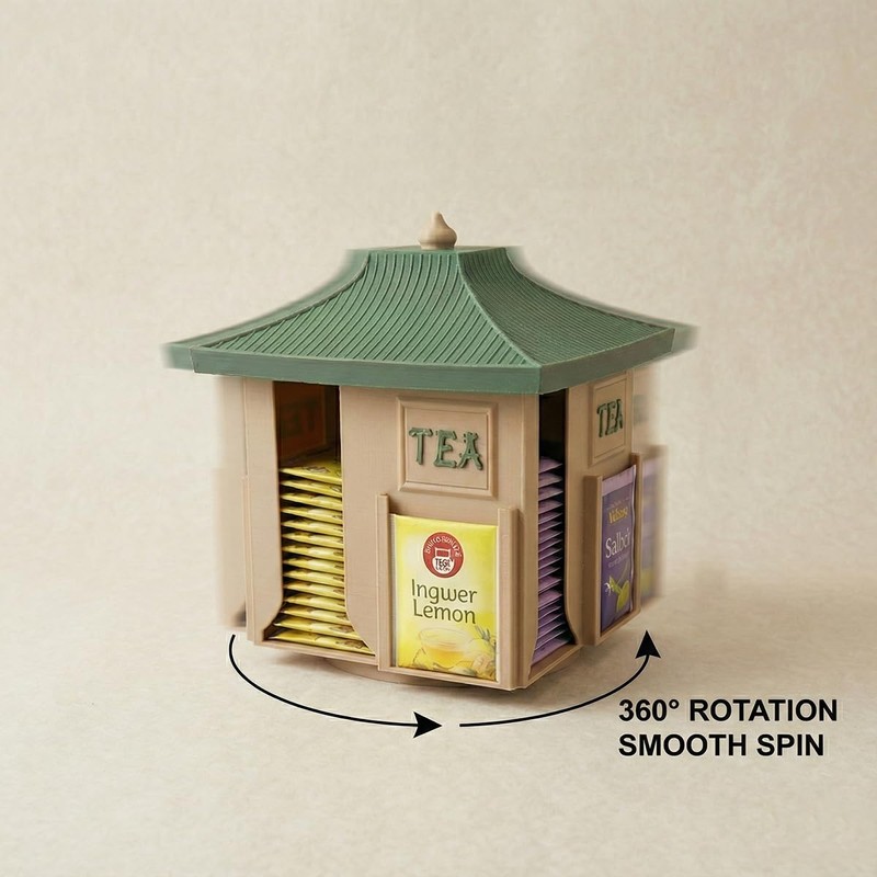 Rotating Japanese Tea Bag Organizer Dispenser - Pagoda Design, 360°