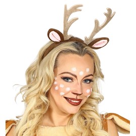 shoperama Fluffy Fabric Headband with Antlers and Ears for Deer Reindeer Bambi Deer Fawn Fawn Costume Accessory