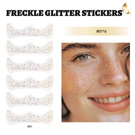 Glitter Freckles Face Tattoo - 6 Pcs Sparkle Glitter Freckles - Temporary Tattoos Sticker Waterproof - Gold Face freckles glitter For Women Festival Makeup Rave (Star Pattern)