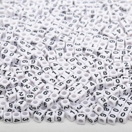 Baiinjiene 1000pcs Number Beads Acrylic Cube Beads for Jewelry Making (White-Black)