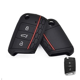 Key Shell Compatible with Volkswagen Golf Polo Tiguan T ROC T CROSS Passat Compatible with Seat Rubber 3 Buttons Keychain Soft Protective Case Car Remote Control (Black)