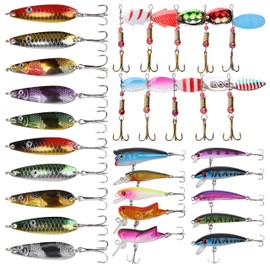 OROOTL Spinner Fishing Lures Kit, 30pcs Inline Spinner Baits Spoon Lures Small Hard Lures Assorted Fishing Lures Set for Trout Bass Salmon Walleye Freshwater Saltwater Tackle Box