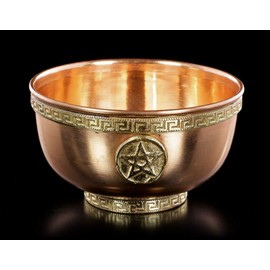 Figuren Shop GmbH Ritual Copper Bowl Pentagram Medium Copper Bowl Incense Bowl Ceremonial Decorative Bowl Diameter 10.5 cm