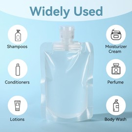 TYLEMAI 7 Pack Travel Pouches for Toiletries, 100ml/3.51fl oz Fluid Makeup Packing Bag Squeezable Refillable Clear Leakproof PET Plastic Squeeze Pouch Glass Perfume Bottle (7)