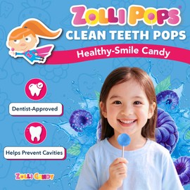 Zollipops Clean Teeth Pops Sugar Free Candy with Xylitol, Dye-Free Lollipops - Keto & Diabetic-Friendly, Dentist-Approved Treats for Kids (Blue Raspberry, 3.1 oz)