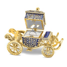 Luxury Giftware by Jere Bejeweled ROYAL BLUE Carriage w/Ring Pad Trinket Box