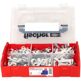 Fischer FixTainer DuoPower + EasyHook + Screw TX, Set of Various Hooks, DuoPower Dowels, Cover Caps and Screws, Flexible Screw Hooks for Mounting in Numerous Building Materials, 228 Pieces