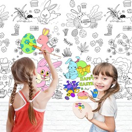 PHOGARY Easter Coloring Tablecloth Easter Coloring Poster for Kids, Happy Easter Bunny Egg Drawing Paper Table Cover for Boys Girls Art Drawing Table Home Classroom Activity Party Supplies