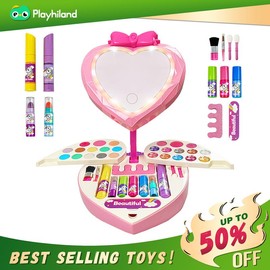 Magic Pink Mirror Make Up Toy Set Aged 3 4 5 6 Years Old:_Mirror Heart Makeup Box