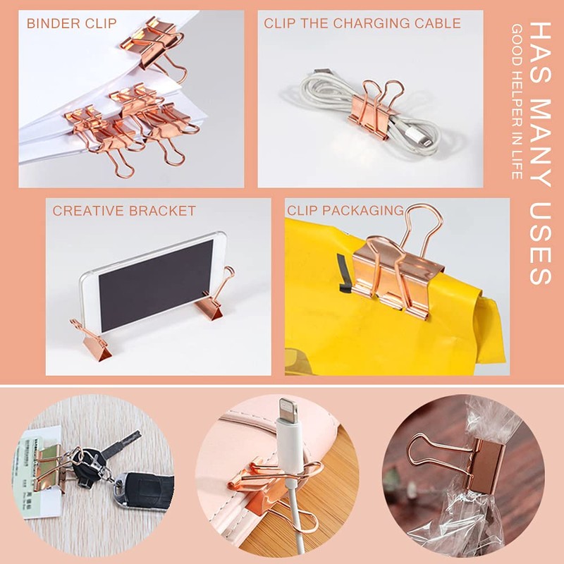 LELE LIFE Same Size Rose Gold Binder Clips, 24 Pieces,