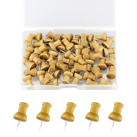 HXMJIED 50pcs Wood Push Pins, Cork Board pins, Drawing Pins, Thumb Tacks Wooden, Steel Push Pins, Head Push Pins, Map Thumb Tacks, Drawing Pins, for Posters, Note, Cork Board Bulletin