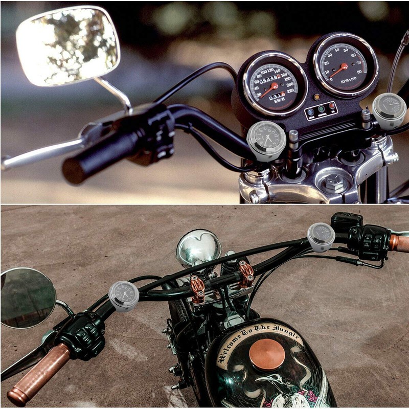 TOTMOX 2pcs 7/8 Inch Motorcycle Handlebar Clock and Thermometer Universal
