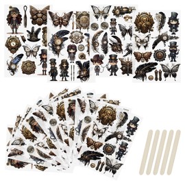 WANDIC 16 Sheets Rub On Transfer Stickers Retro Decals Waterproof Stickers Industrial Punk Themed Decals for DIY Scrapbooking