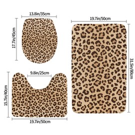 Jbofyee Leopard Print 3 Piece Bathroom Rugs Set, Bath Mat + Contour Mat + Toilet Seat Cover, Non-Slip Soft Microfiber Bathmat for Tub Shower Room Decor, Machine Washable