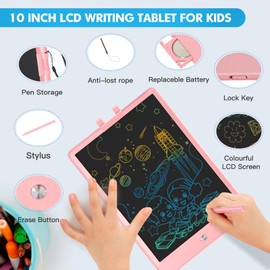 PYTTUR LCD Writing Tablet for Kids 10 Inch Colorful Toddler Drawing Tablet Reusable Doodle Board Electronic Drawing Pads Educational and Learning Kids Toys for Girls(Pink)