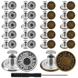 rietegio 40Pcs Jean Buttons 17mm No Sew Metal Buttons Jeans Buttons Replacement Adjustable Jean Button Pins with Screwdriver Waist Tightener Clips for Jackets Clothes Denim Skirt Clothing Repairing