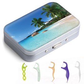 Gerkia Dental Floss Portable Case, Easy to Store Floss Picks of Various Sizes, Portable Dental Floss Dispenser is Perfect for Travelling, Hotels, Dinners, Appointments.Beach Coconut Tree