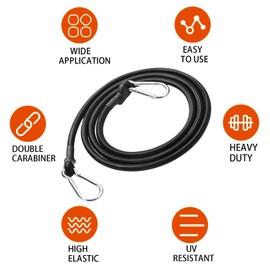 59.1 Inch Outdoor Heavy Duty Bungee Cord Carabiner Bungee Cord with Upgraded Carabiner for Rock Climbing Luggage Rack Cargo Trolley Bicycle Kayak Boat Camping Accessories and More (59.1 inches/150cm)