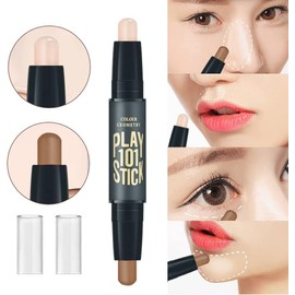 Bluemega - Palo de Contorno Contour Stick, 2 en 1 Maquillaje Highlight Shading Stick, kit de contorno natural y bronceador en barra, corrector de contorno de doble cabeza, lápiz iluminador corrector de contorno impermeable de larga duración (1#) Natural y