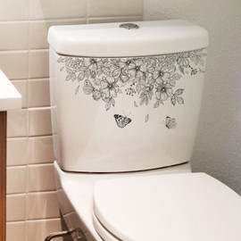 Plant Leaves Flowers Toilet Seat Lid Stickers,Self-Adhesive Wall Sticker,DIY Removable Waterproof Toilet Sticker for Bathroom Cistern Decor Toilet Lid and Tank Covers Toilet Lid Decals (14"x6")