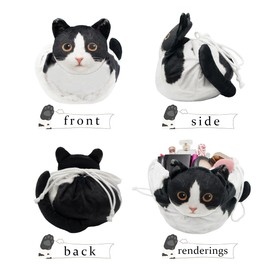 Openhahaha Bolsa de cosméticos con forma de gato, divertida bolsa de maquillaje de gatitos con cordón, bolsa de viaje para cosméticos, bolsa de aseo suave de animales, estuche organizador para amantes de los gatos, Gato blanco y negro.