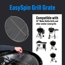 SnS Grills EasySpin Charcoal Grill Cooking Grate, 304 Stainless Steel, Large Hinged Opening, Perfect for 2-Zone Cooking, Replacement Grate Compatible with Weber & Other Grills - Fits 22” Kettles
