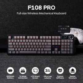 EPOMAKER X Aula F108 PRO Wireless Gaming Keyboard with Screen, 8000mAh Battery, 104 Hot-Swappable and Programmable Keys and Knob, RGB Backlight, for Mac/PC/Android (Black Gradient)