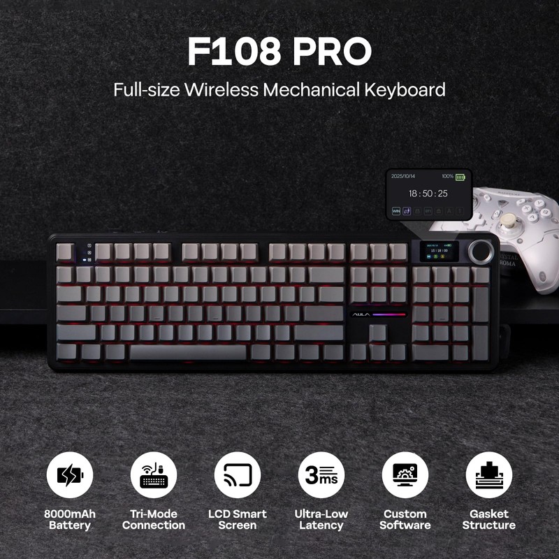 EPOMAKER X Aula F108 PRO Wireless Gaming Keyboard with Screen,
