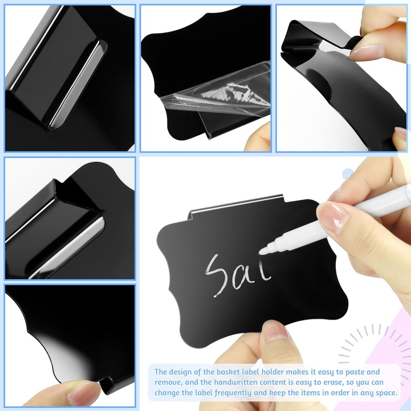 CZWESTC 20 Pack Clip-in Basket Chalkboard Labels, Reusable Labels for