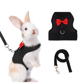 AIITLE Rabbit Harness and Leash Set with Cute Bow, Soft Breathable Mesh Vest Harness for Rabbits Kitten Ferret Puppy Small Pets Walking Supplies Black S