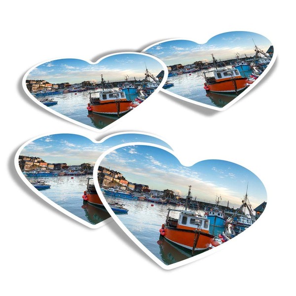 Vinyl Heart Stickers (Set of 4) - Fishing Boats Mevagissey