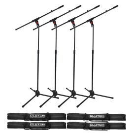 Clutch Microphone Stand Live Gig Karaoke Mount Holder w Mic Clips & Bags 4 Pack