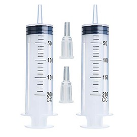 2 Pack 200ml Large Plastic Syringes for Scientific Labs, Liquid Dispensing Metric, and Multiple Uses