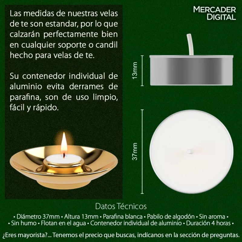 10 Pzs Vela De Té Flotante Sin Aroma Sin Humo