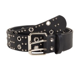 Lamerry Double Pin Double Pin Belt Double Row Rivet Y2k Casual Street Rock Metal Punk Leather 40.6 inches (103 cm) Black Men's Women's Black, Black