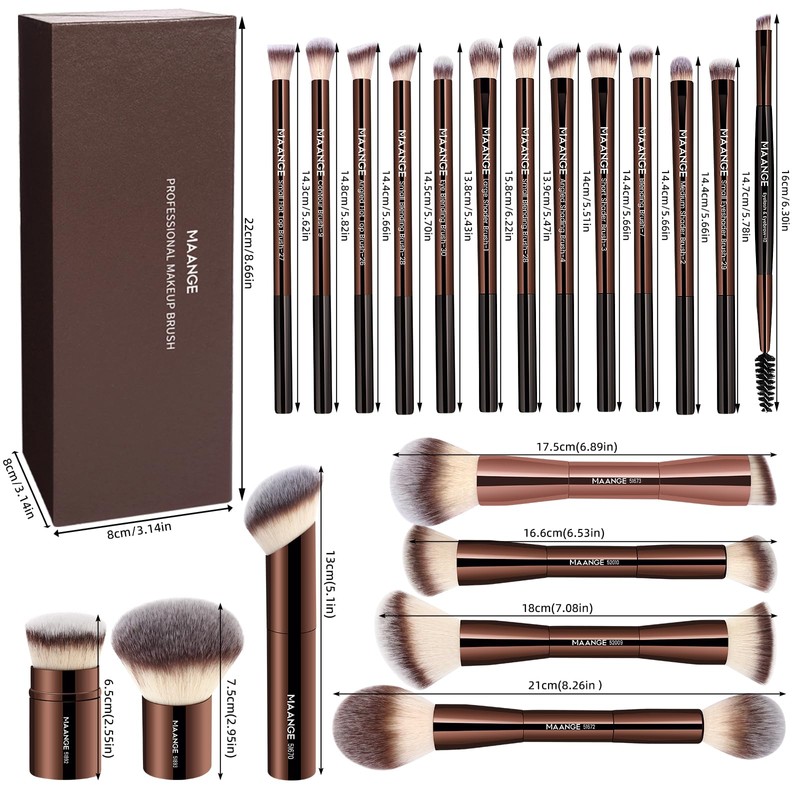 MAANGE 20 Pcs Makeup Brushes with Gift Box, Double-End Multi-functional