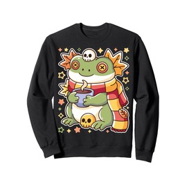 Frog Rana Drinking Hot Chocolate Spooky Creepy Frog Lover Sweatshirt