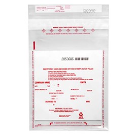 SECUR-PAK 100pk Cash, Coin, Food Stamp Deposit Bags, 9" x 12" Transparent, Tamper Resistant Closure with Serialized Numbers & Barcode