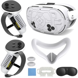 MLemonVR Silicone Cover Set Accessories for Meta/Oculus Quest 3s Includes VR Silicone mask Lens Protector TPU Hardshell Cover Battery Opening Controller Grip Cover Disposable Eyecup (White)